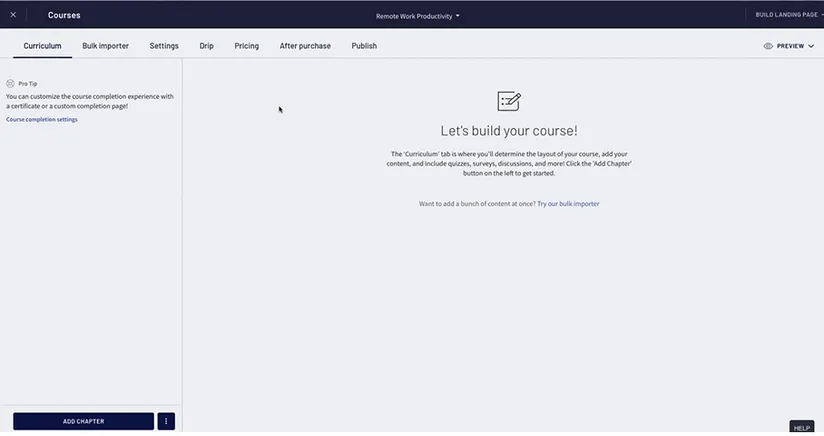 Thinkific course builder for course creators, showcasing an intuitive curriculum setup as a powerful Teachable alternative.